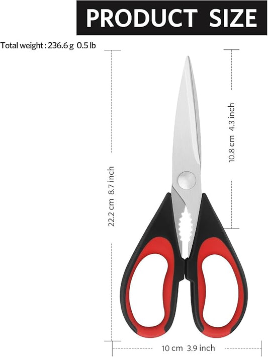Kitchen Scissors, Durable Stainless Steel Blade, Soft Grip Comfort Handle, Multipurpose Heavy Duty Kitchen Scissors Set with Protective Cover, Black/Red, 8.7 Inch 2-Piece Set