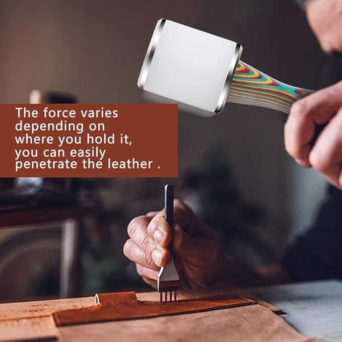 Leather Working Mallet, Leather Mallet Leather Carving Hammer, Leather Maul Nylon Straight Head Comfortable Wooden Handle Hammer DIY Leatherworking (Colorful/Water-Rippled)