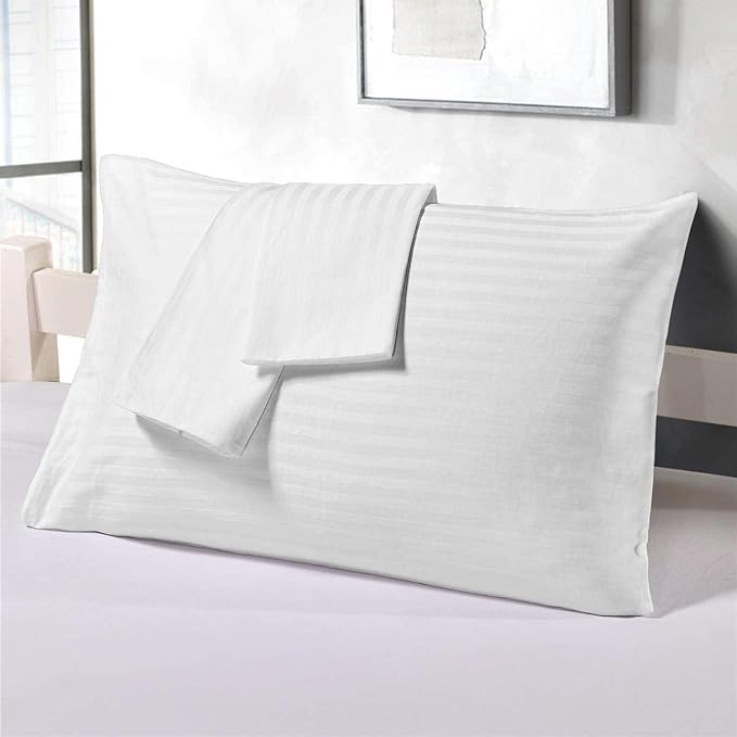 2Pcs Pillowcase 800 Thread Count 100% Egyptian Cotton Pillows for Sleeping, Soft & Silky Sateen Weave Bed Pillow Cover Long-Staple Standard Pillowcase Set of 2 Size (20"x40") - White Stripe