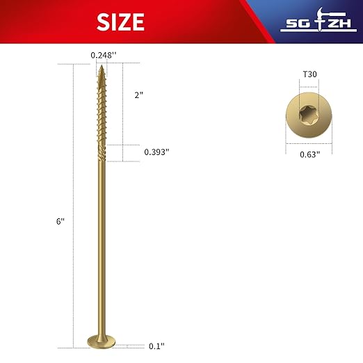 #14 x 6 Inch Outdoor Structural Wood Deck Screws (16Pcs/1lb), Carbon Steel, Tan, Flat Head, Rust Resistant Epoxy Coated, T30 Star Bit