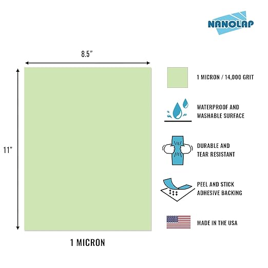 PSA Lapping Film, 2 Pc 1 Micron (14,000 Grit) Adhesive Polishing Paper, 8-1/2” x 11” Microfinishing Fine Sanding Paper, Sanding Film for Scary Sharp Sharpening System, Aluminum Oxide AO