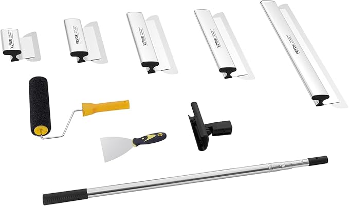 VEVOR Drywall Skimming Blade Set, 7/10/14/16/24 in Skimming Blades + 34-81.6 in Extension Handle Pole, Stainless Steel Knife Professional Skim Coat Tools, for Gyprock/WallBoard/Plasterboard