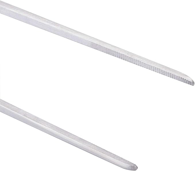 Stainless Steel Polished Extra-Long 10.6 inch Tongs Tweezers with Precision Serrated Tips for Garden, Kitchen, Indoor & Outdoor