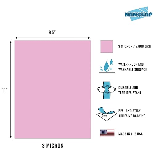 PSA Lapping Film, 1 Pc 3 Micron (8,000 Grit) Adhesive Polishing Paper, 8-1/2” x 11” Microfinishing Fine Sanding Paper, Sanding Film for Scary Sharp Sharpening System, Aluminum Oxide AO