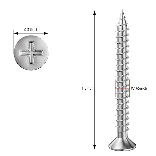(200Pcs) #8x1-1/2 Wood Screw Quick Metal Self Tapping Flat Head 304 Stainless Steel