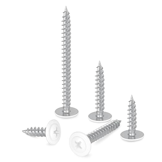 #10 x 1 (100 PCS) Modified Truss Head Wood Screws, Phillips Drive Quick Metal Self Tapping Screws, White Head, Full Thread, Screwdriver Bit Included