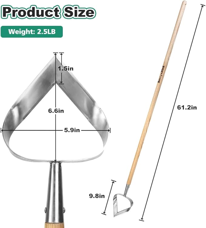 Berry&Bird Hoe Garden Tool, Heavy Duty 61.2" Triangle Hoes with Ashwood Handle, Long Handle Weeding Tool Garden Hoe for Weeding, Cultivating, Soil Loosening and Digging Trenches