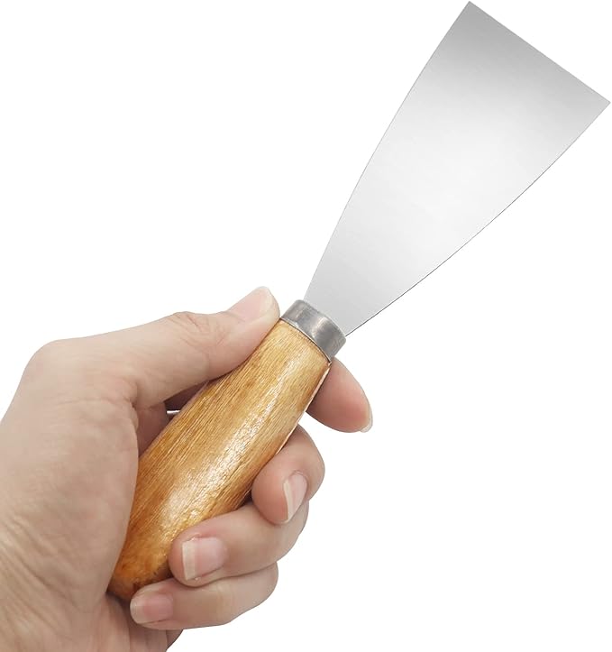 Putty Knife, 2 PCS 2 Inch Metal Scraper, wooden Handle Spackle Knives for Drywall, Decals, Wall paper, Patching, Painting, Taping, Scraping Coating