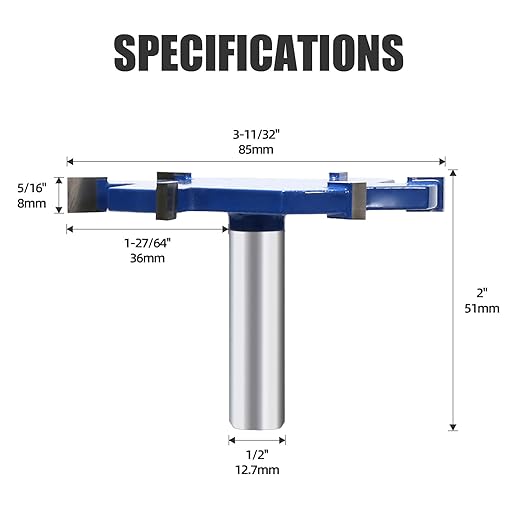 CNC Spoilboard Surfacing Router Bit, 1/2 Inch Shank Slab Flattening Router Bit, 6Wings Carbide Rabbet Slot Cutter for Woodworking, Wood Planing (3-11/32'' D, 5/16'' H)