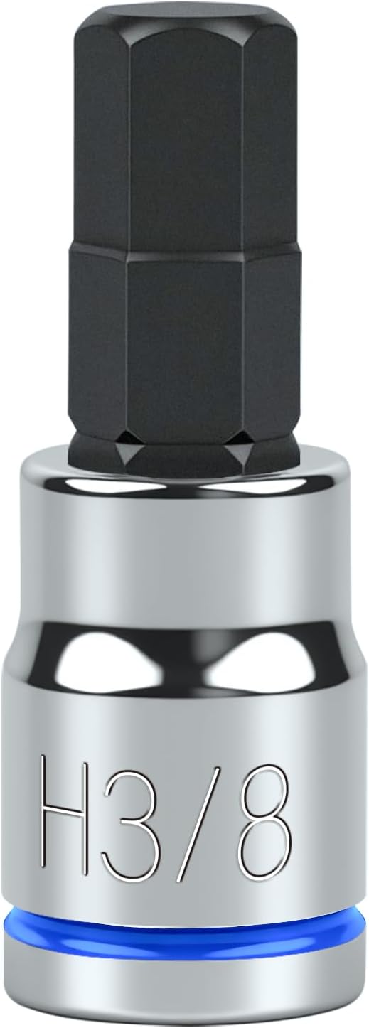 3/8 Inch Drive Hex Bit Socket, H3/8, Full Polished, Premium CR-V & S2 Alloy Steel Head Made for Auto/Mechanical