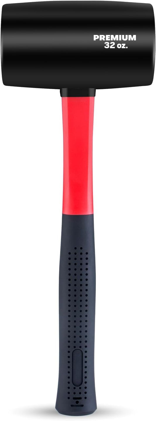EFFICERE 32 oz. Premium Large Size Rubber Mallet Hammer, Solid Eco-Friendly Rubber Head, Durable Fiberglass Handle | Deliver Soft and Non-Marring Strikes on Surfaces without Scratch and Damage