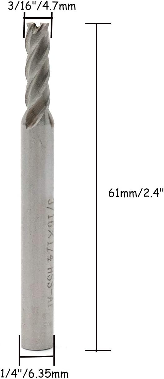 End Mill 3/16" Cutting Dia 1/4" Shank Dia 4 Flute End Mil Drill Bit - 5pcs