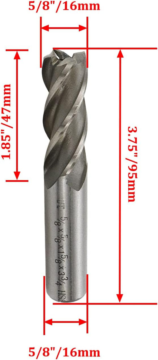 End Mill 5/8" Cutting Dia 5/8" Shank 4 Flute HSS End Mill Drill Bit