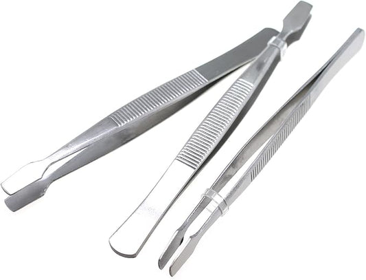 Maxmoral 3PCS 10.5cm Silver Stainless Steel Stamp Pliers Sanding Tweezer Eyebrow Clip Flat Wide Tip Precision Philatelic Tweezer for Stamp Documents Photo Processing