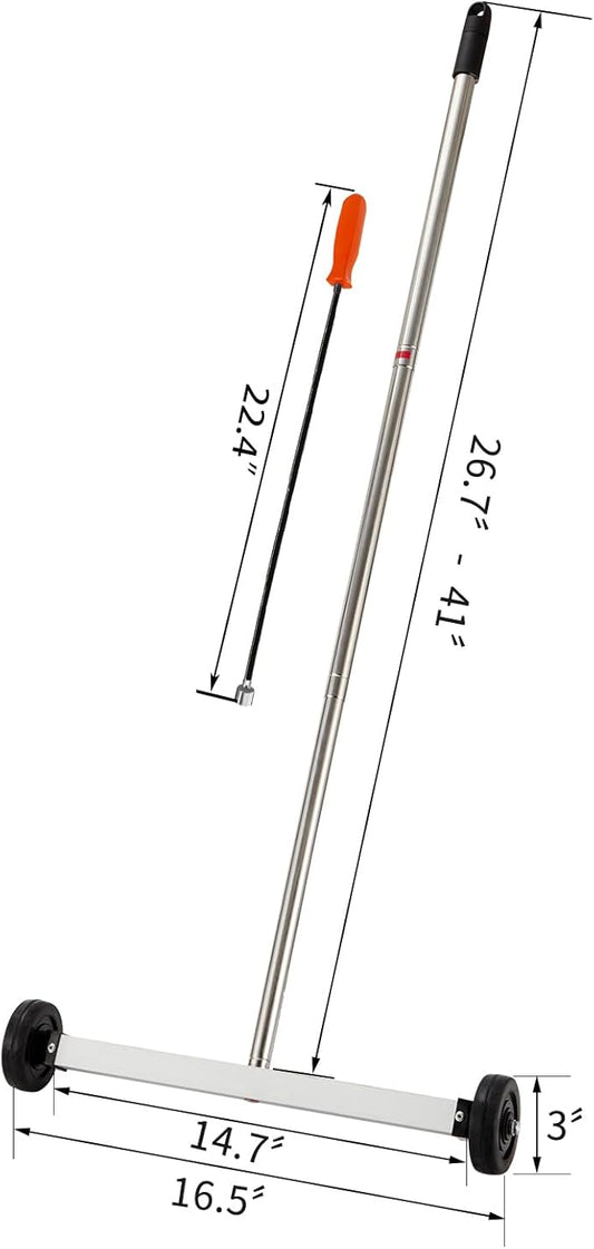 Magnetic Sweeper Pickup Tools set of 2 - Yard Heavy-Duty Magnet Sweeper with Telescoping Holder and Wheels; Flexible Magnet Stick Pick Up Nails,use for Mechanic,Automotive,Construction,Lawn,Roofing