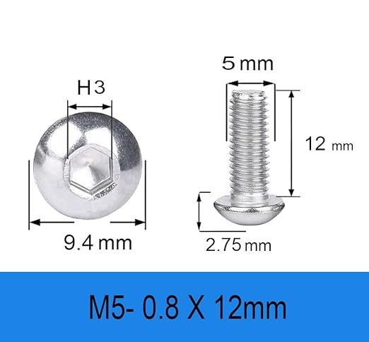 Metuja M5-0.8x12mm 100Pcs, Button Head Socket Cap Bolts Screws, Stainless Steel, Professional Set Screw, Clear and Complete Full Thread, Silver Bright Finish Furniture Bolt, Allen Hex Drive
