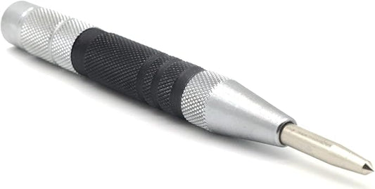 2-Piece Automatic Center Punch, 6 Inch Hardened Steel Spring Loaded Center Hole Punch with Adjustable Knurled Cap for Machinists and Carpenters