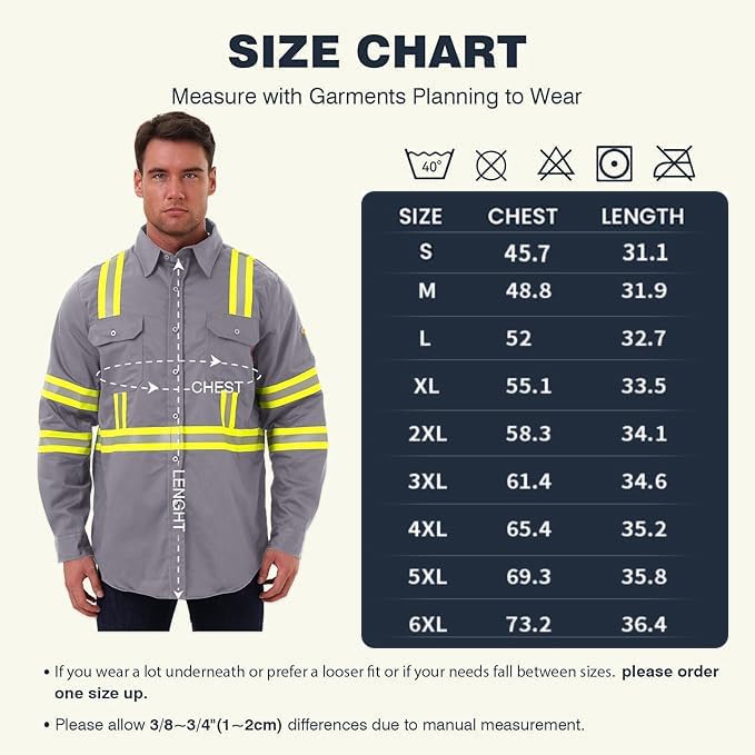 SKSAFETY 7oz FR Shirts for Men, Welding Shirt Hi Vis Flame Resistant 100% Cotton Fire Retardant Longsleeve Shirt CAT2