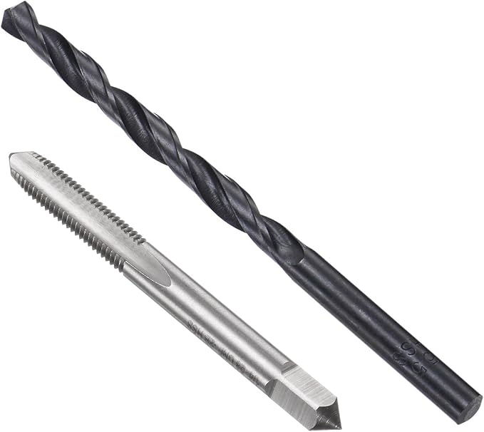 uxcell Tap and Drill Bit Set, 1/4-28 UNF Thread Tap & 7/32" Black Oxide Twist Drill Bit, Straight Flute Tap Tapping Threading Repair Tool Kit