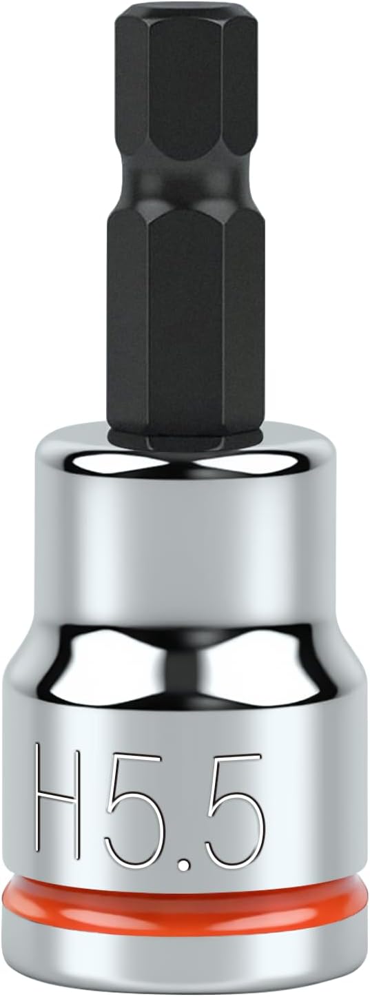 3/8 Inch Drive Hex Bit Socket, H5.5, Full Polished, Premium CR-V & S2 Alloy Steel Head Made for Auto/Mechanical