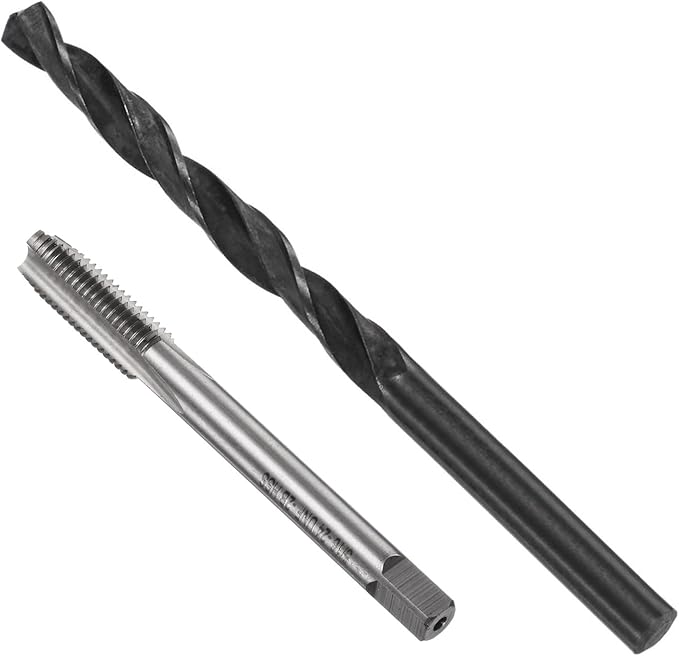uxcell Tap and Drill Bit Set, 5/16-24 UNF Thread Tap & 7/25" Black Oxide Twist Drill Bit, Straight Flute Tap Tapping Threading Repair Tool Kit