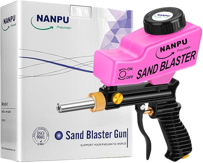 NANPU Light-Duty Air Sandblaster Gun Kit with Gravity Feed, Metal Nozzle, Plastic Body, for Small Project Surface Prep, Paint & Rust Removal, Metal/Wood/Glass Etching, Requires Air Compressor