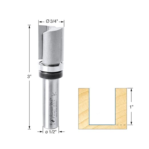 Amana Tool 45463 Carbide Tipped Flush Trim Plunge Template Router Bit 3/4 Dia x 1 Inch x 1/2 Shank with Upper Ball Bearing