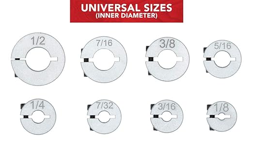 Professional Stop Collar Set - Drill Bit Depth Stop - 8 Piece Kit (1/2?? 7/16?? 3/8?? 5/16?? 1/4", 7/32?? 3/16?? 1/8?? Superior Aluminum Split Ring Design
