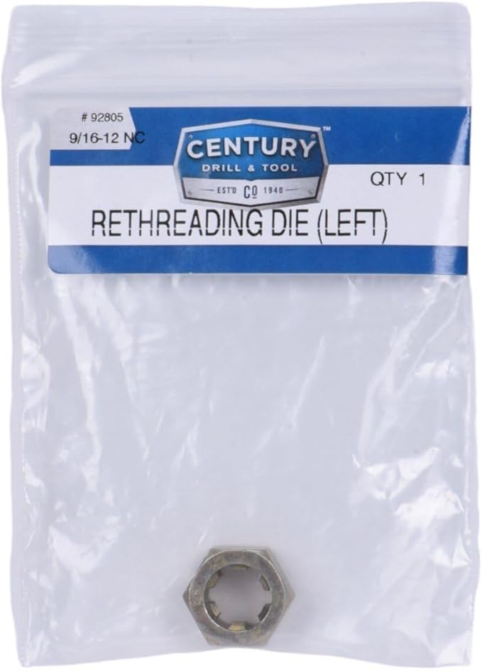 Century Drill & Tool, 92805, 9/16-12NC, Left Hand Rethreading Die, Tool Set, Fractional Thread Repair