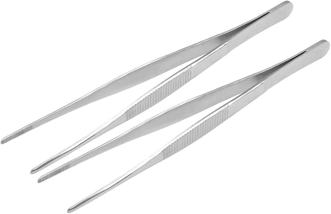 7 Inch Stainless Steel Tweezers with Straight Serrated Tip Multipurpose Forceps for Craft Repairing 2 Pack