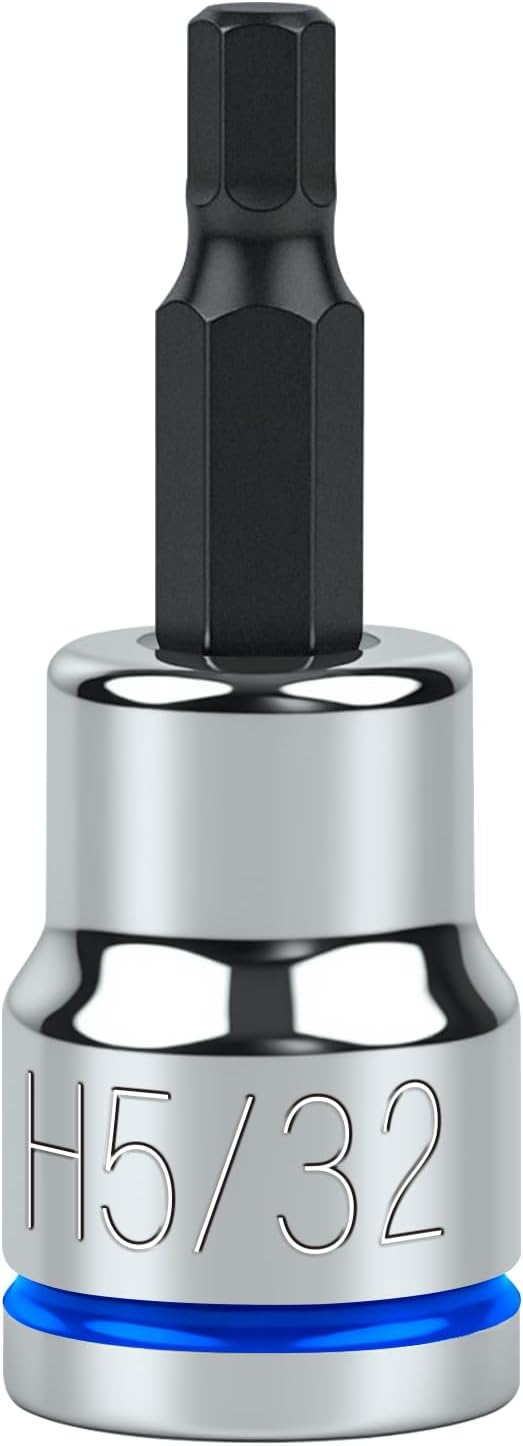 3/8 Inch Drive Hex Bit Socket, H5/32, Full Polished, Premium CR-V & S2 Alloy Steel Head Made for Auto/Mechanical