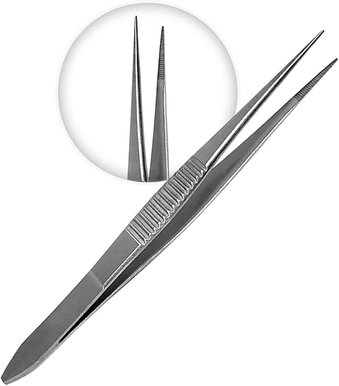 Fine Point - Micro Tweezers Forceps - Splinter Remover Pliers Stainless Steel Straight & Curved, Sets (6 pcs Set (3Str/3cud))