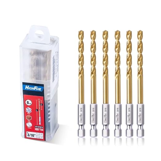 HIGHFIRE 3/16 Inch Twist Drill Bits - HSS Sharp Hex Shank, TiN Coated for Metal - Steel, Copper, Aluminum, Zinc Alloy (6 PCS Same Size in One Pack)