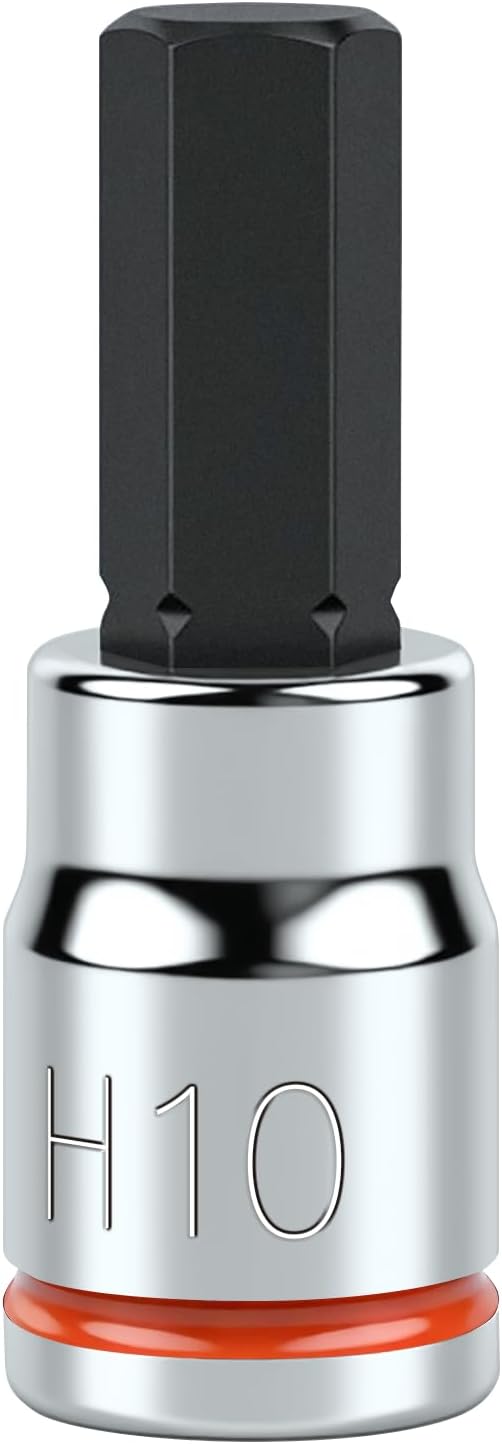 3/8 Inch Drive Hex Bit Socket, H10, Full Polished, Premium CR-V & S2 Alloy Steel Head Made for Auto/Mechanical