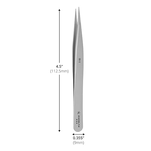 Excelta 00-S Straight Medium Point Stainless Steel Tweezers, 4.5" Long, Conductive, Swiss Made, Professional