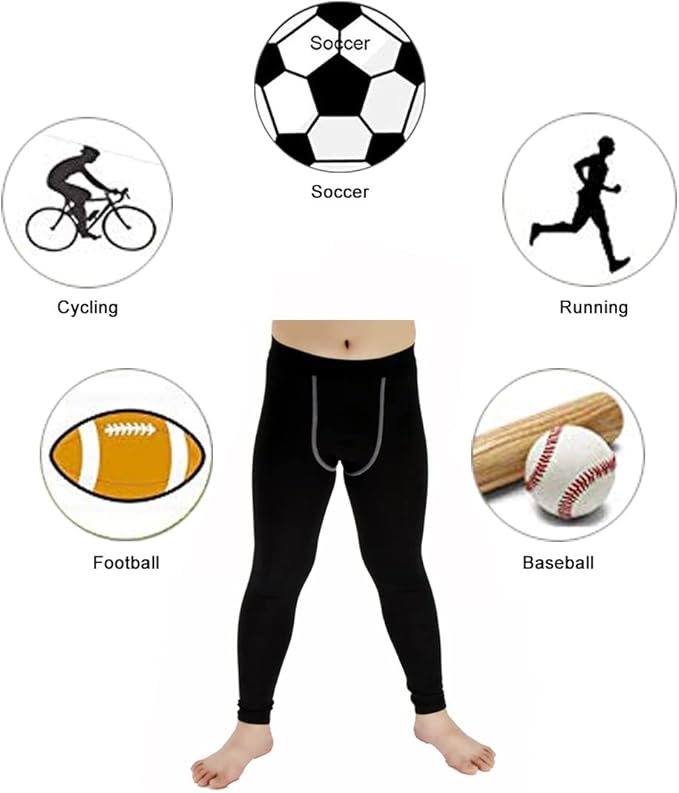 LANBAOSI Youth Boys Compression Leggings Athletic Pants Base Layer Football Workout Tight