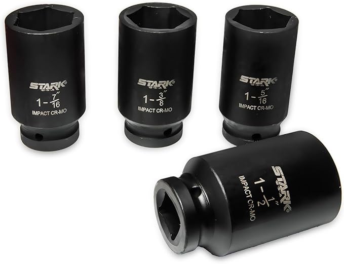 Stark USA 9 Pieces 3/4" Drive Deep Impact Jumbo Assortment Socket Set Cr-V Socket Set SAE 6-Point Flank Sockets (1" inch to 1-1/2" inch)