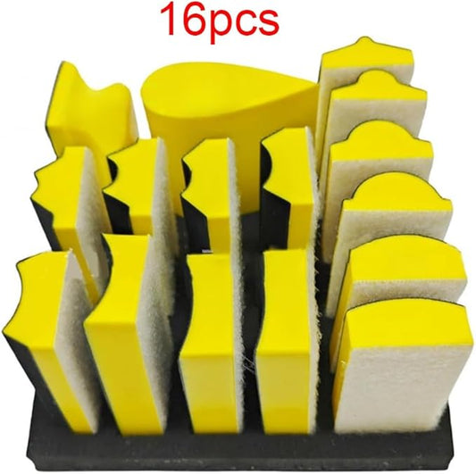 Complete Set of 16 Hand Sanding Blocks with 40 Aluminum Oxide Sandpaper Sheets, Designed for Wet and Dry Sanding on Various Surfaces Including Wood and Metal