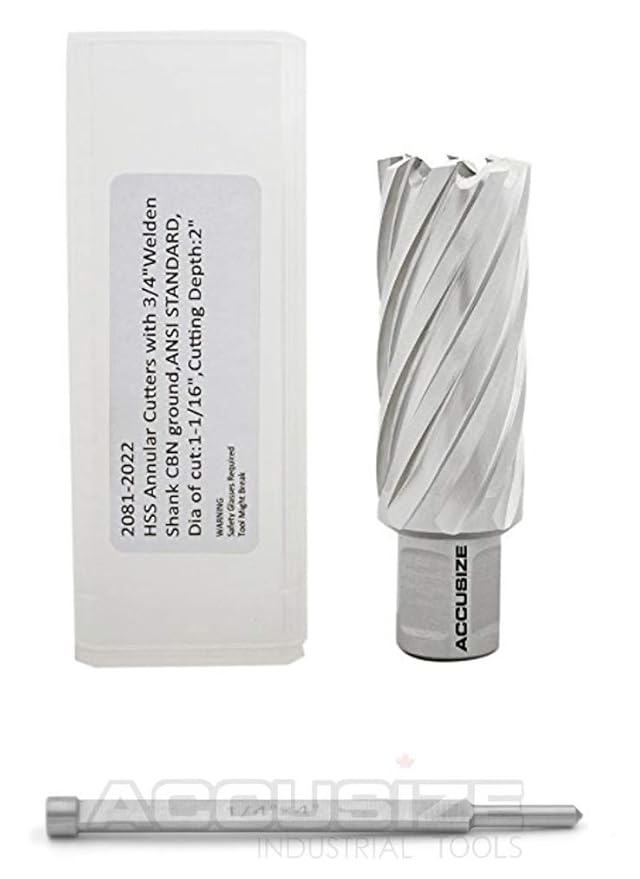 Accusize Industrial Tools 1-1/16 X2'' Cutting Depth H.S.S. Annular Cutterwith 1 Pc Pilot Pin, 2081-2022Pin