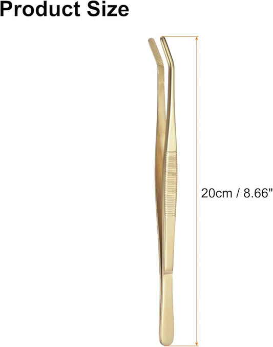 HARFINGTON Stainless Steel Tweezers 8.6" Long Handle Curved Serrated Tip Tweezers Multi Purpose for Craft Gardening Industrial Work Lab Use, Yellow
