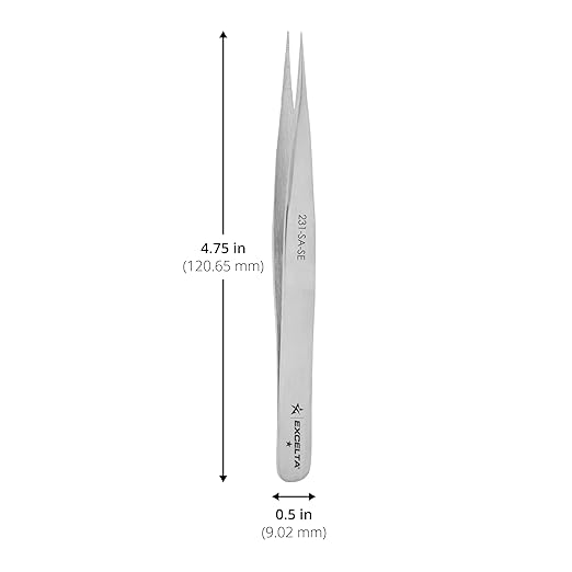 Excelta Stainless Steel Tweezers, Straight, Anti-Magnetic, Serrated Tips for Enhanced Grip, Ideal for General Assembly, 4.75" Length, Basic