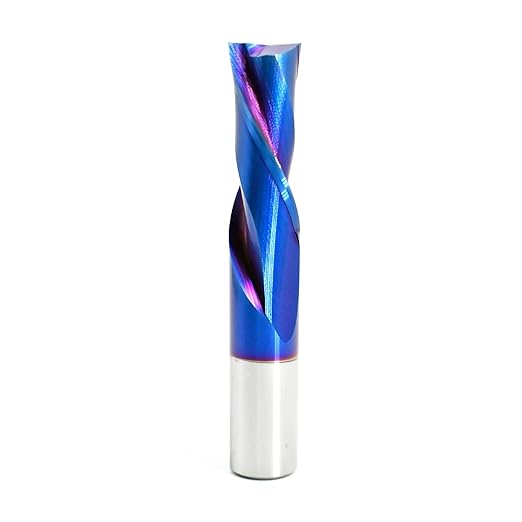 Long-Lasting Sharp 1/2 Downcut Spiral Router Bit - K30 Premium Carbide 2 Flute 1/2 Shank for Laminate Wood Plywood Cutting CNC Endmill with Nano Blue Coating 1-1/4'' CL, 3'' OVL