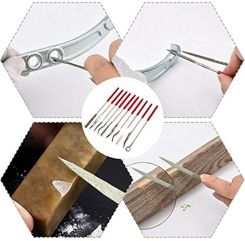 YAKAMOZ 10 Pcs Assorted Mini Diamond File Set Flat Needle Square Round Shape Rifler Files for Metal Jewelers Glass Wood Carving Craft Handy Curved Files Tool - 3x140mm