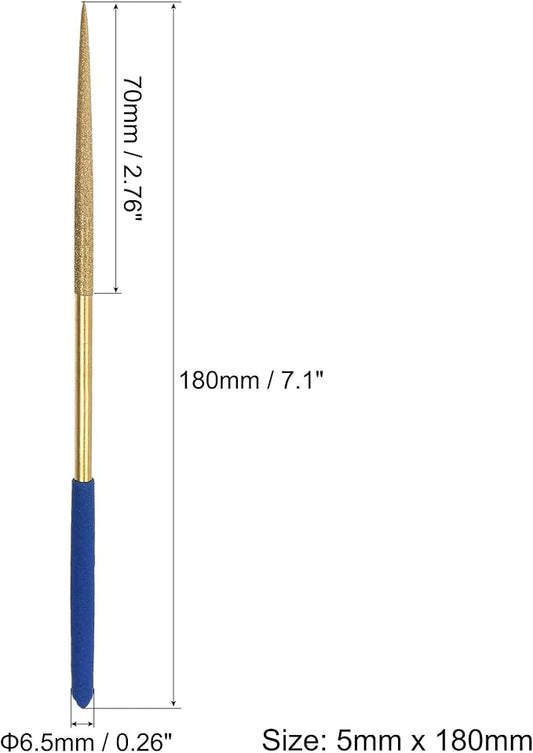 uxcell Diamond Needle File Set 5mm x 180mm, Round Files Titanium Coated Tools for Metal Wood Stone Glass, 10pcs