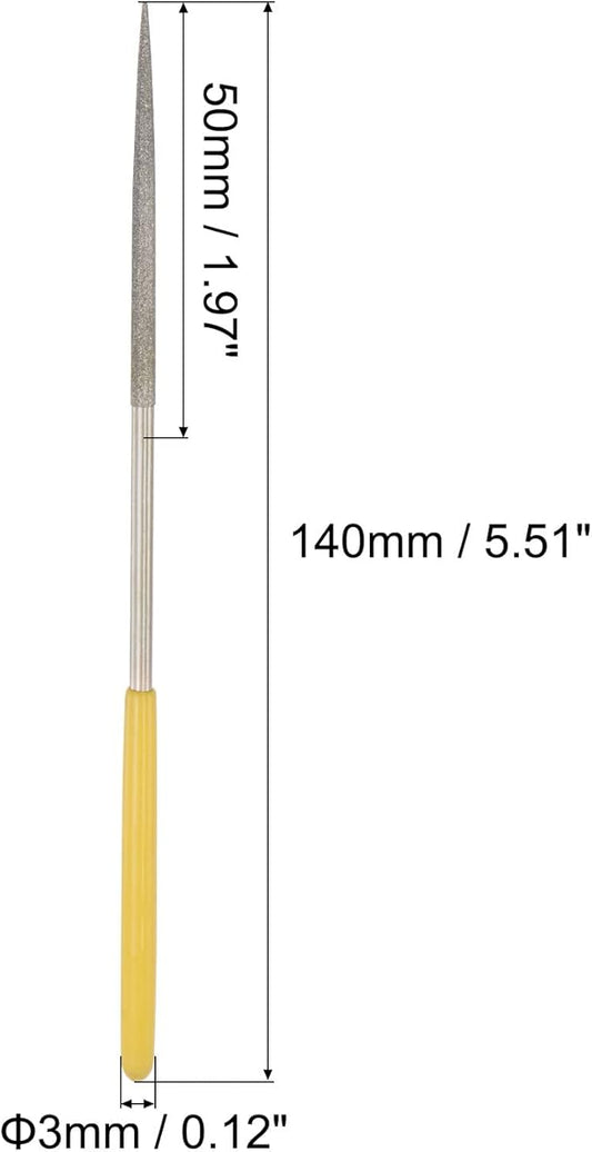 uxcell Diamond Needle Files, 3mm x 140mm Round Type File Handles Hand Tool for Metal Wood Stone Marble 2pcs