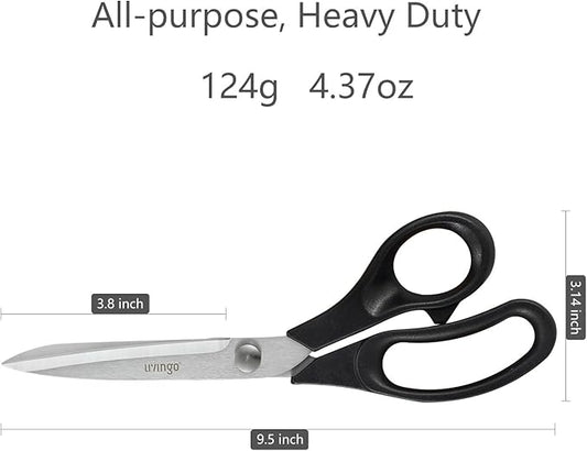 LIVINGO 9.5??Fabric Shears, Black Handle Stainless Steel Heavy Duty Sharp Bent Sewing Shears for Sewing, Quilting, Crafting Cutting Cloth, Leather, Paper