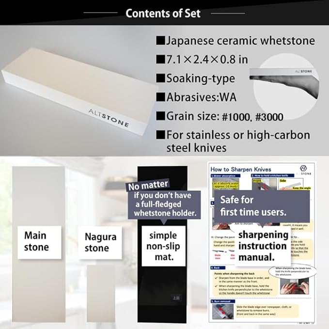 Whetstone Sharpening stone medium 1000 finishing 3000 w/Nagura, 7.1" x 2.4" x 0.8" (Pro Power. Perfectly Compact for home use), Made in Japan (#1000/#3000)