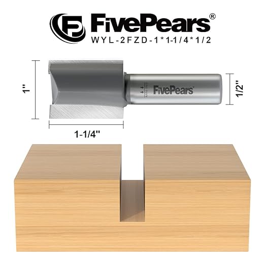 FivePears Straight Router Bits 1/2 Inch Shank Double Flute, 1 Inch Cutting Diameter, 1-1/4 Inch Cutting Length, Used for Create Groove, Dado or Hollow