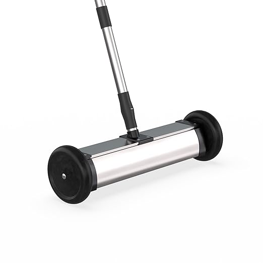 Master Magnetics Magnetic Sweeper with Wheels - Mini Push-Type with Release and Telescoping Handle - Powerful Magnetic Tool for Yard - Pick Up Nails and Other Metal Debris - Strong 35 lb Pull - 13”