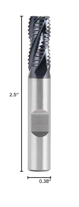 Accusize Industrial Tools Standard Tooth M42 8% Cobalt TiAlN Roughing End Mill, 3/8" Diameter, 3/8" Shank Diameter, 3/4" Flute Length, 1102-0038